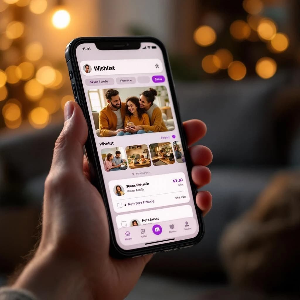 Family members sharing wishlist items on mobile devices
